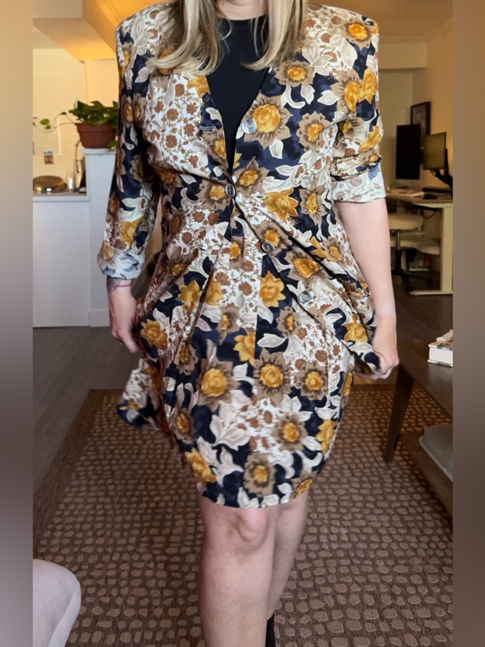 Vintage Floral 2-Piece Set Blazer & Skirt 70s 80s Boho Matching Set - Picture 2 of 10